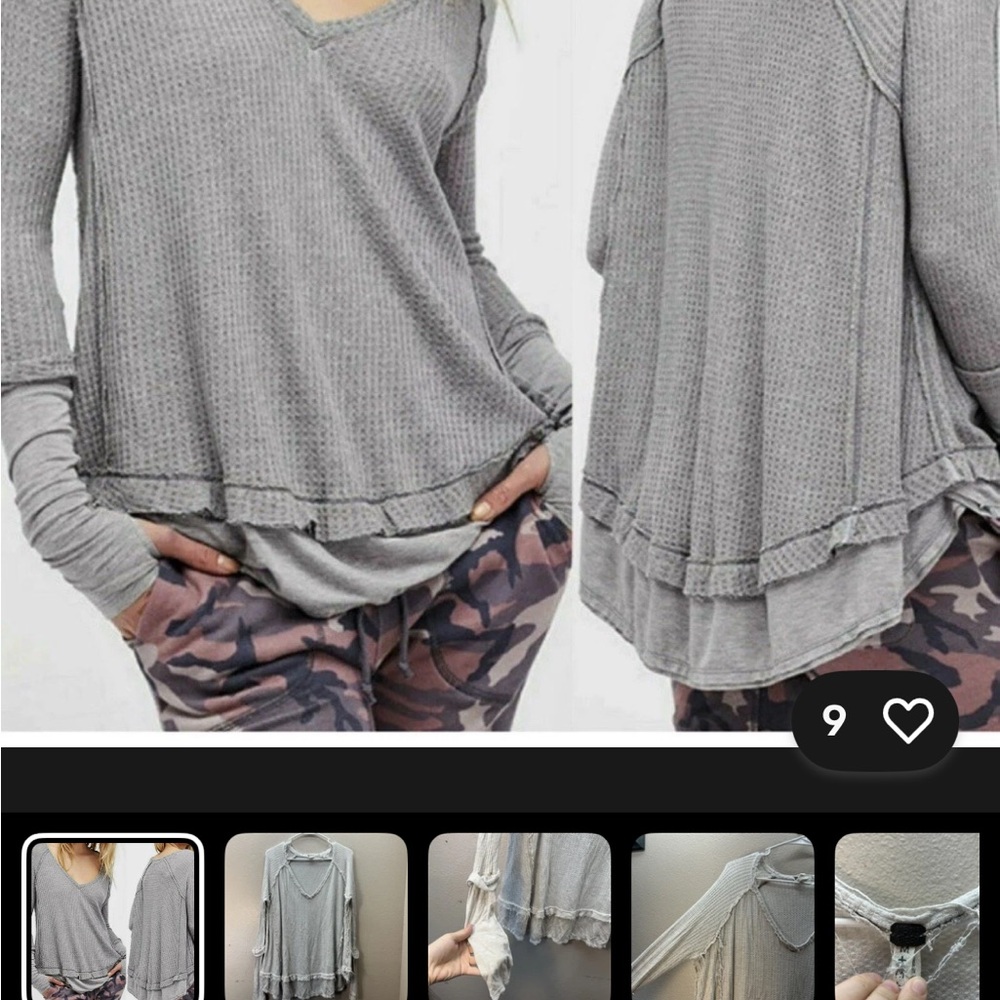 Free People Gray Waffle Knit Sweater with Elbow Patches